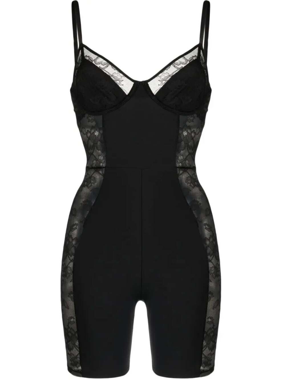 Fleur Du Mal Lace Trim Catsuit Short Onesie Black XL